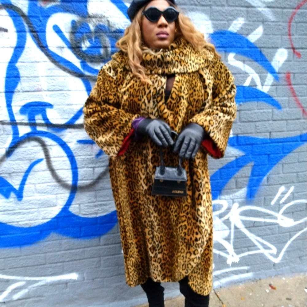 Leopard printed wrap coat